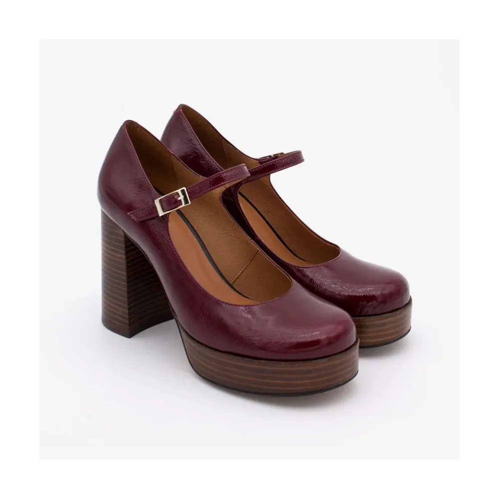 ANGEL ALARCON Soraya - Ankle Strap Shiny Leather Pump With Wood Platform And Block Heel<Vrouwen Heeled Shoes