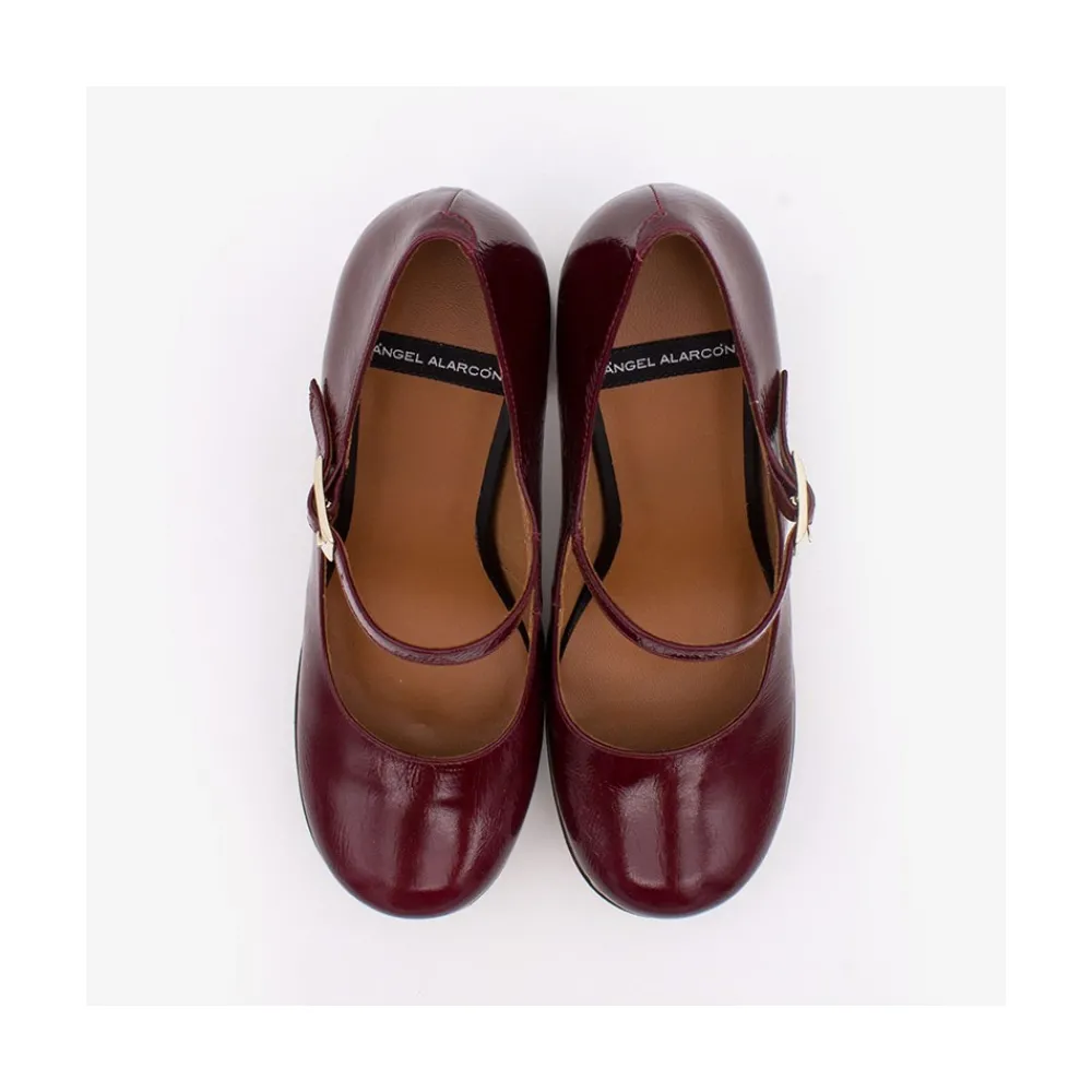 ANGEL ALARCON Soraya - Ankle Strap Shiny Leather Pump With Wood Platform And Block Heel<Vrouwen Heeled Shoes