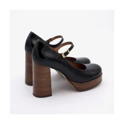 ANGEL ALARCON Soraya - Ankle Strap Shiny Leather Pump With Wood Platform And Block Heel<Vrouwen Heeled Shoes