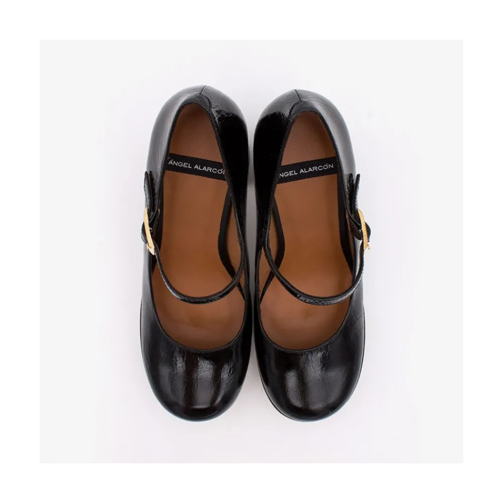 ANGEL ALARCON Soraya - Ankle Strap Shiny Leather Pump With Wood Platform And Block Heel<Vrouwen Heeled Shoes