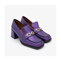 ANGEL ALARCON Terence - Woman Metallized Leather Heeled Mocassin<Vrouwen Last Units