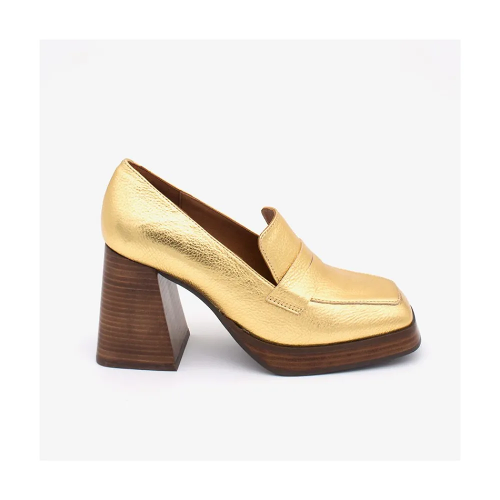 ANGEL ALARCON Tular - Women S Chunky Heels & Platforms Metallized Leather Moccasins<Vrouwen Heeled Shoes
