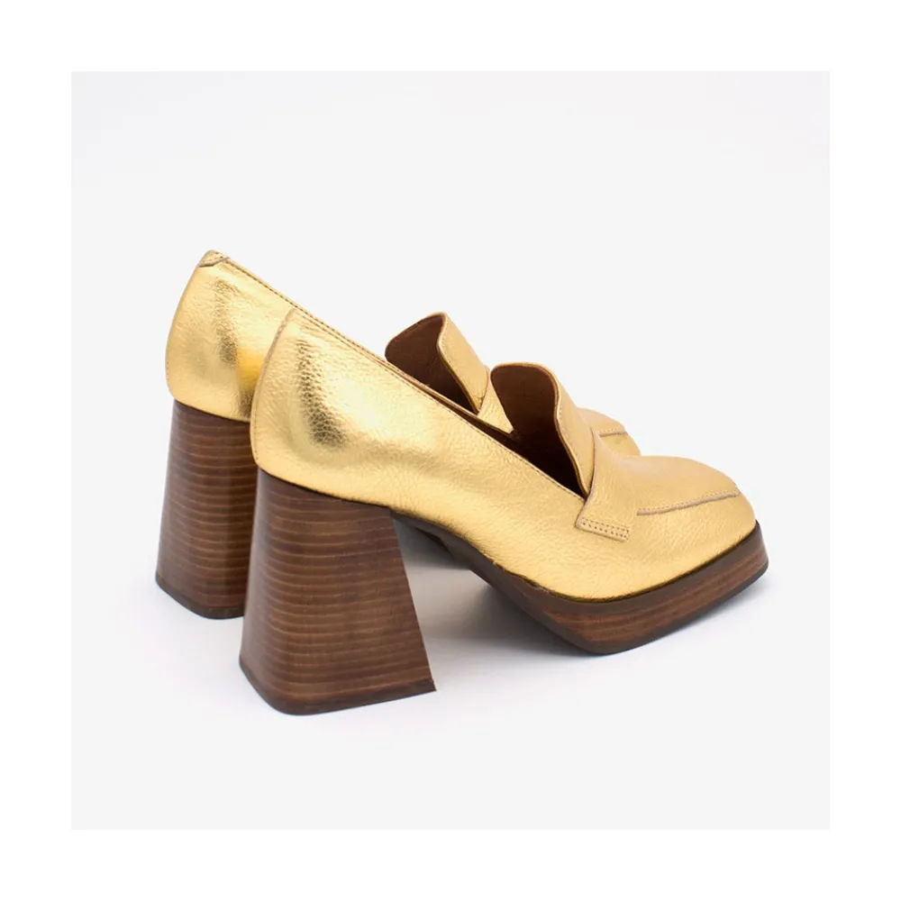 ANGEL ALARCON Tular - Women S Chunky Heels & Platforms Metallized Leather Moccasins<Vrouwen Heeled Shoes