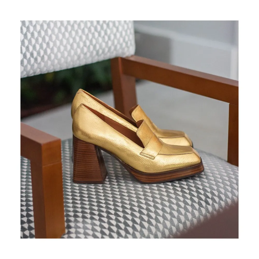 ANGEL ALARCON Tular - Women S Chunky Heels & Platforms Metallized Leather Moccasins<Vrouwen Heeled Shoes